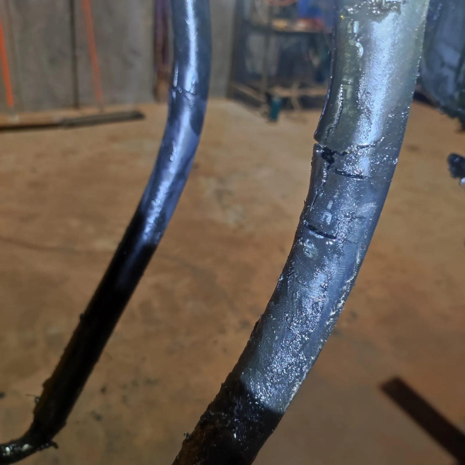 Cracked hydraulic hose found during strip-down