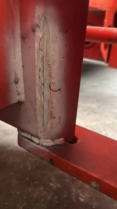 Hairline weld crack flagged during a Franklin Equipment major inspection